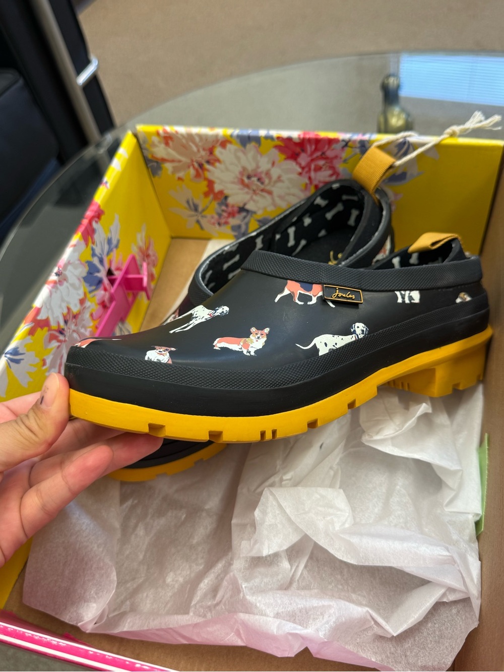 Joules Women’s Black Dog-Print Rain Clogs Size 7 - Picture 2 of 6